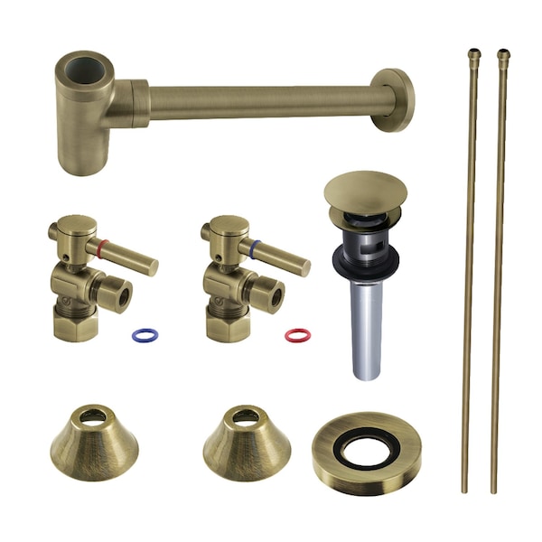 Plumbing Sink Trim Kit with Bottle Trap and Overflow Drain, Antique Brass